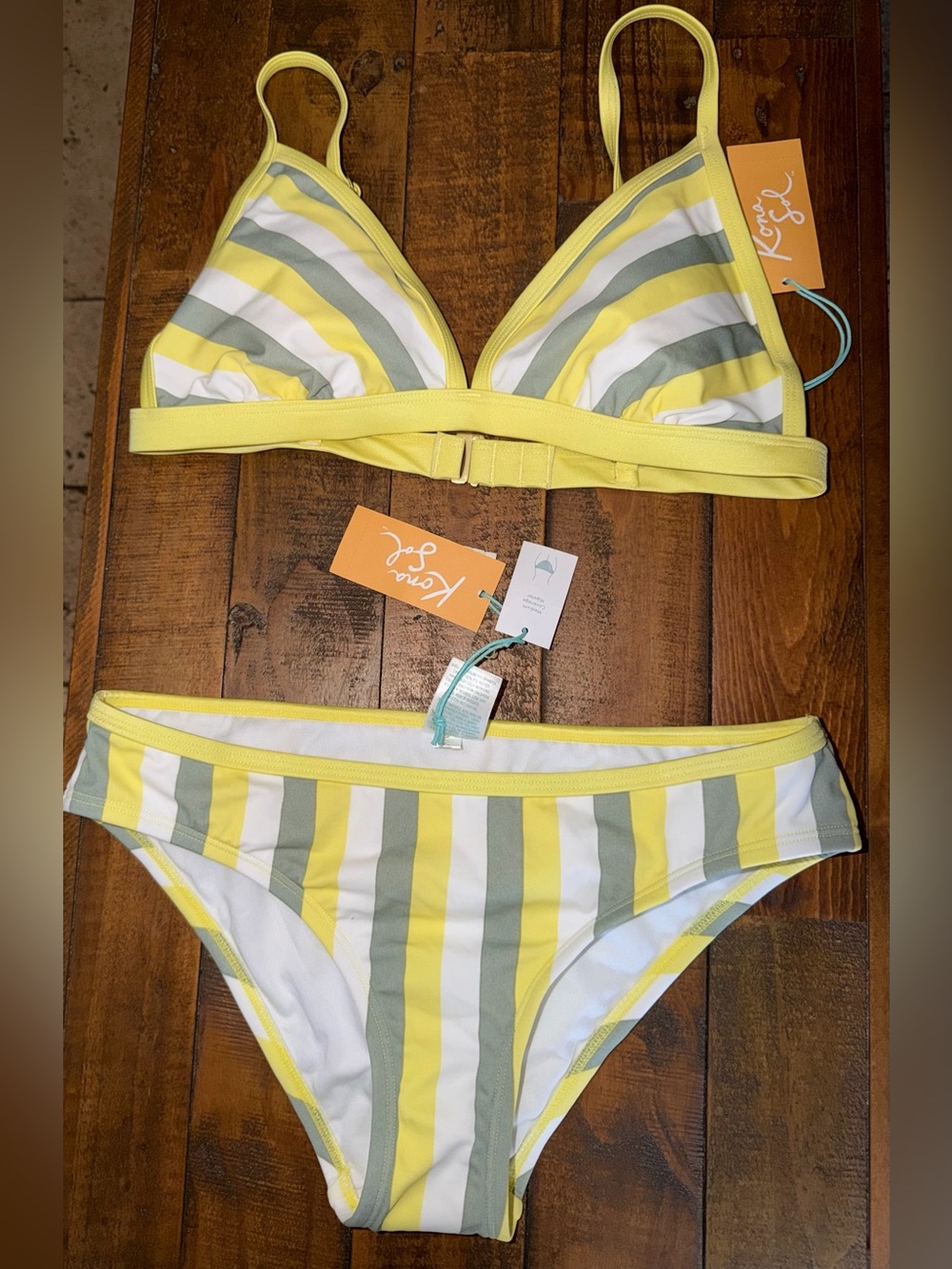 Kona Sol Yellow, Sage & White Striped Bikini Set